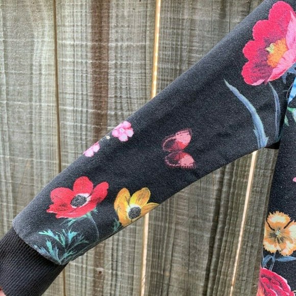 ZARA Girls Collection Hooded Sweater Size 5 Black / Floral Pockets  Zip Up - Picture 4 of 8